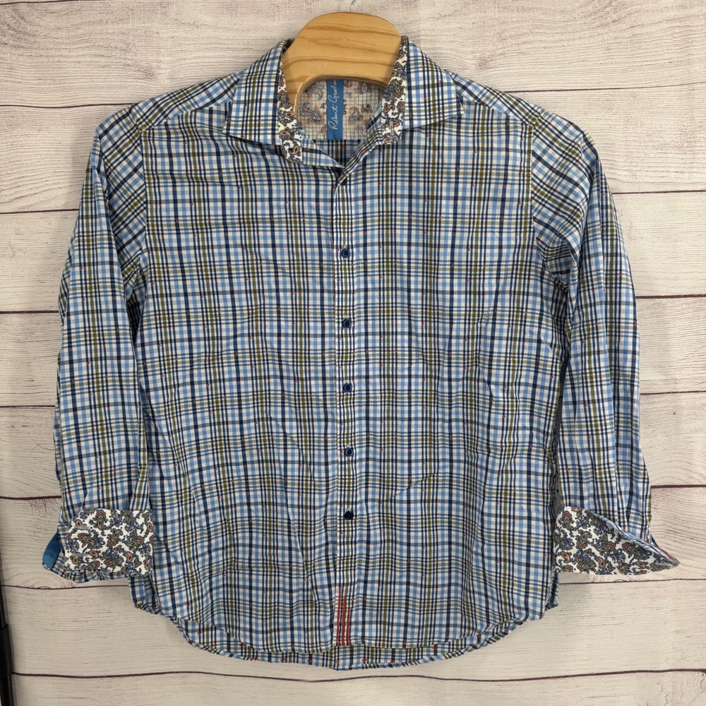 Robert Graham Shirt‎ XL Classic Fit Plaid Paisley Contrast Long Sleeve Button